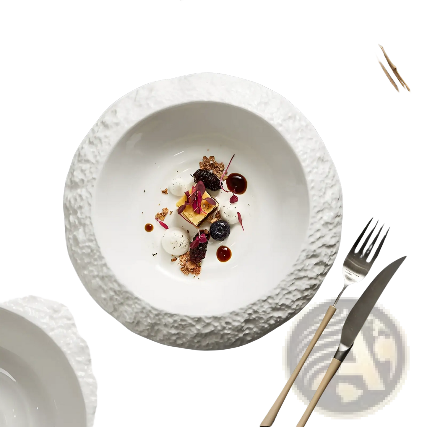Rock Pattern Ceramic Deep Plate Modern White Bowl