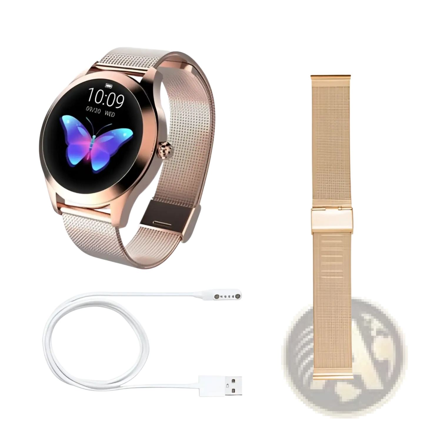 Rose Gold Butterfly Smartwatch with Stainless Steel Mesh Band
