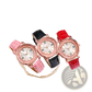 Rose Gold Quicksand Crystal Watch with Embossed Leather Strap
