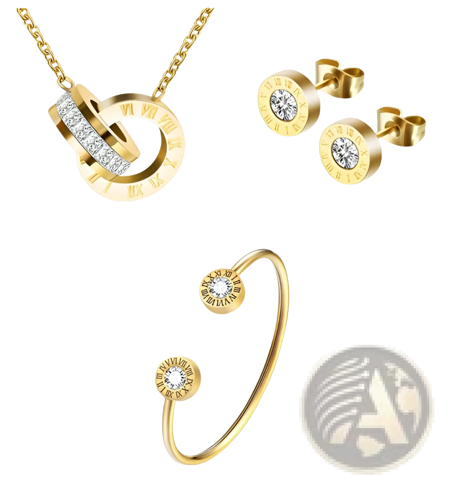 Rose Gold Roman Numeral Diamond Stud Earring Set