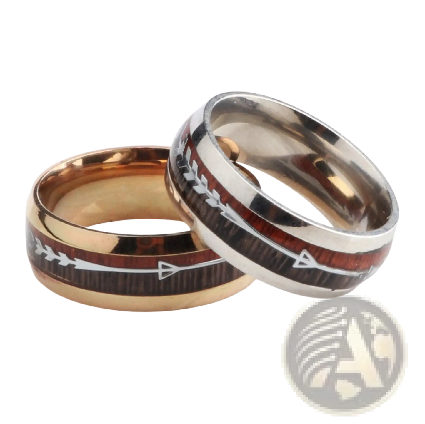 Rose Gold Stainless Steel Wood Grain Arrow Inlaid Ring