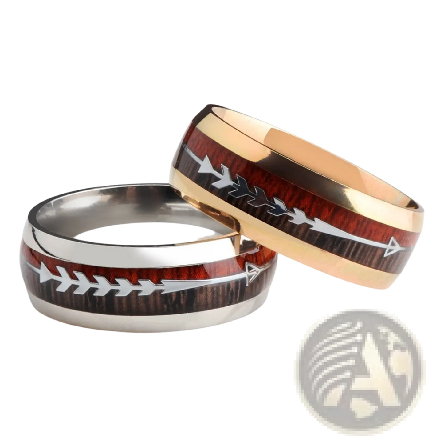 Rose Gold Stainless Steel Wood Grain Arrow Inlaid Ring