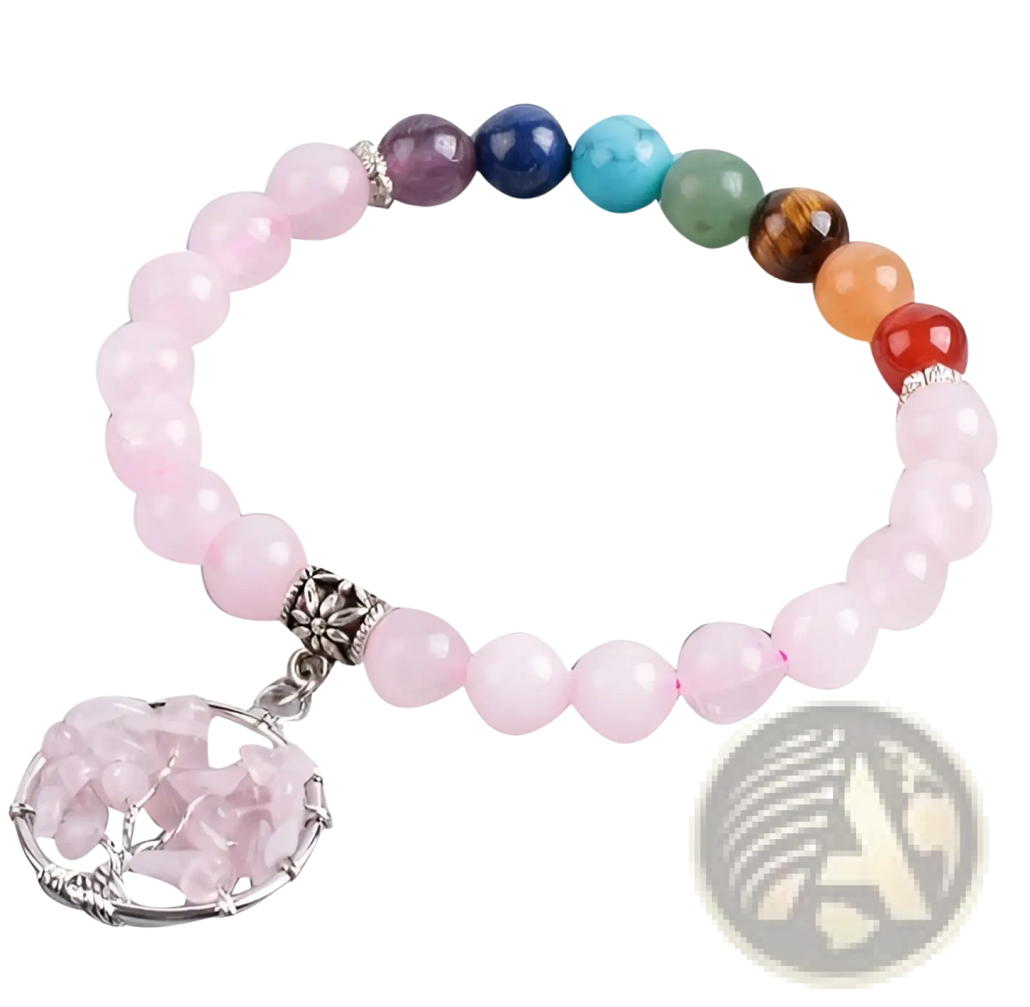 Rose Quartz Tree of Life Chakra Beaded Bracelet