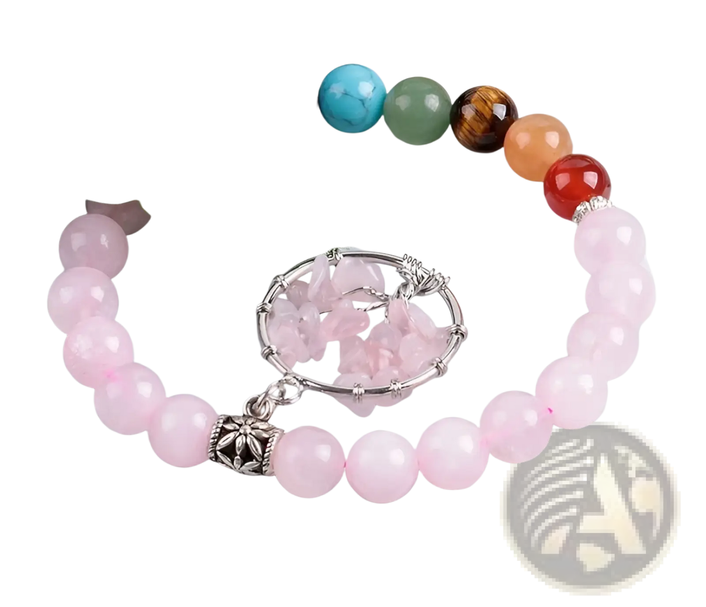 Rose Quartz Tree of Life Chakra Beaded Bracelet
