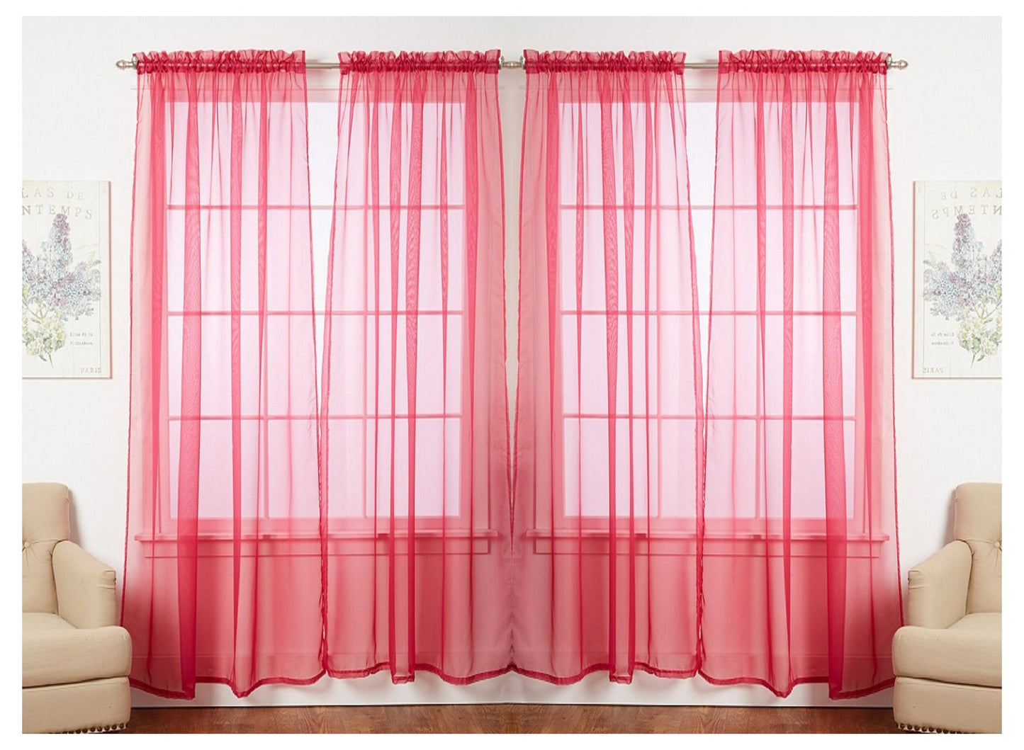 J&V TEXTILES 4-Pack Value: Solid Sheer Window Curtain Panels