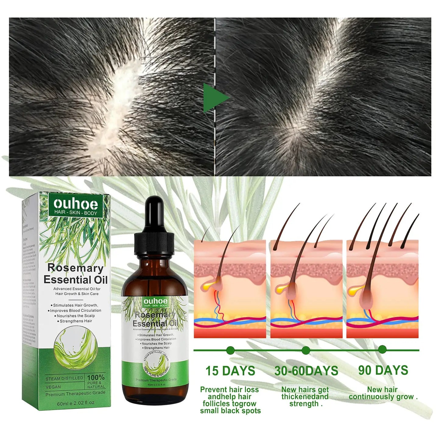 Rosemary Essential Oil for Hair Growth 60ml Ouhoe