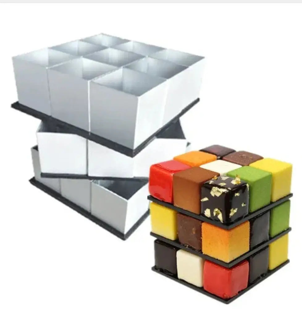 9-cavity Rubik’s Cube Silicone Mousse Baking Mold
