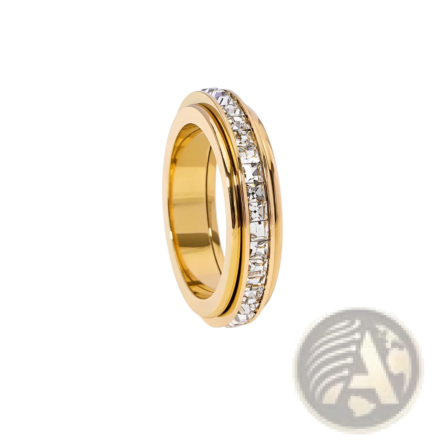 Rotating Square Diamond Titanium Steel Ring in Gold