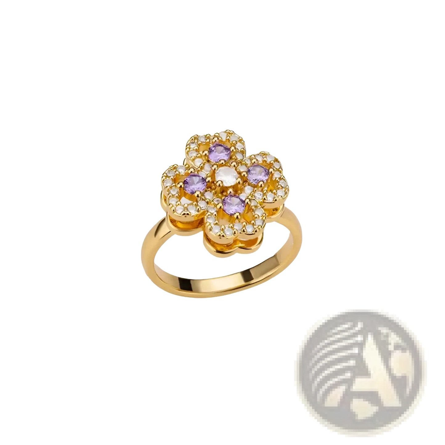 Rotating Zircon Four Leaf Clover Adjustable Gold Ring