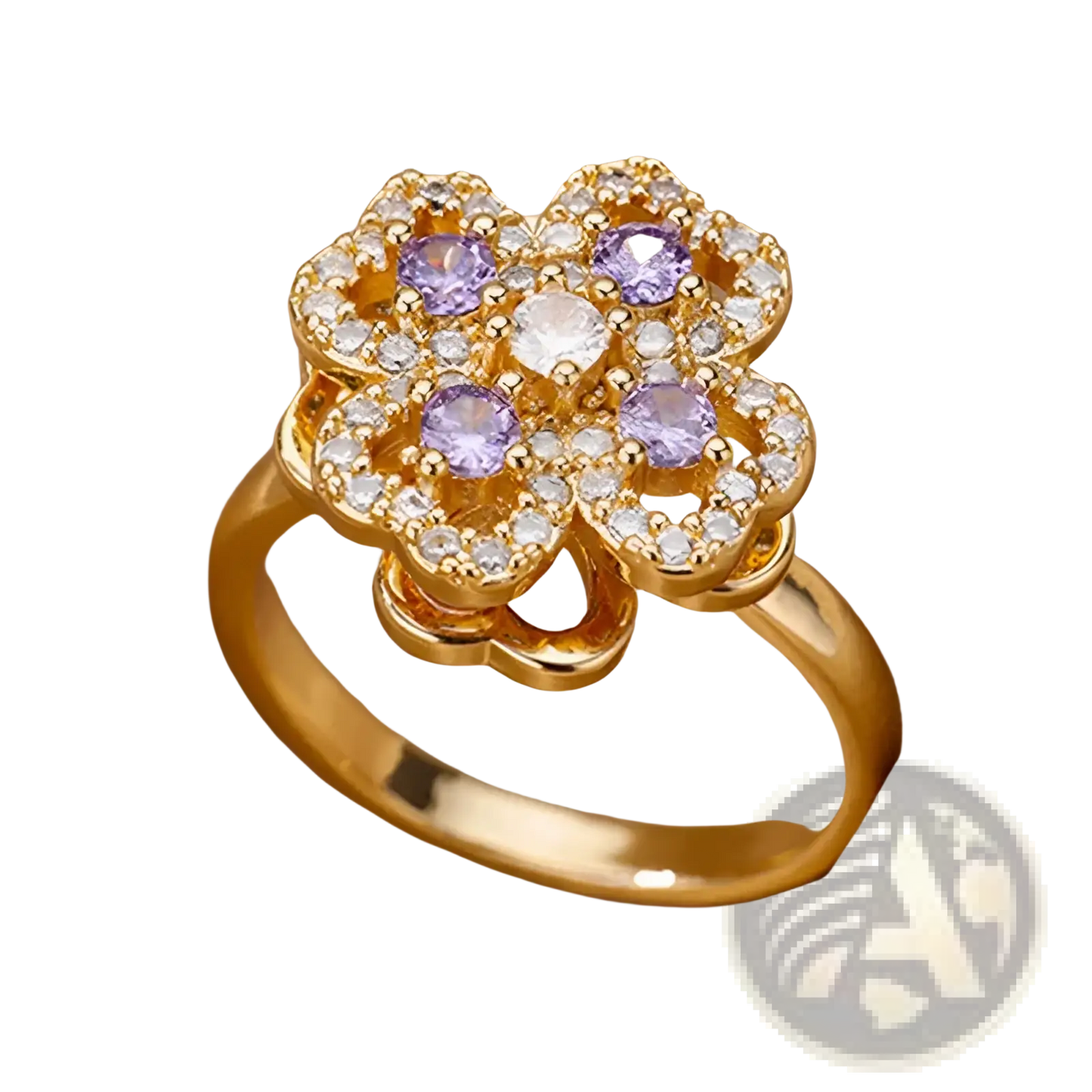 Rotating Zircon Four Leaf Clover Adjustable Ring