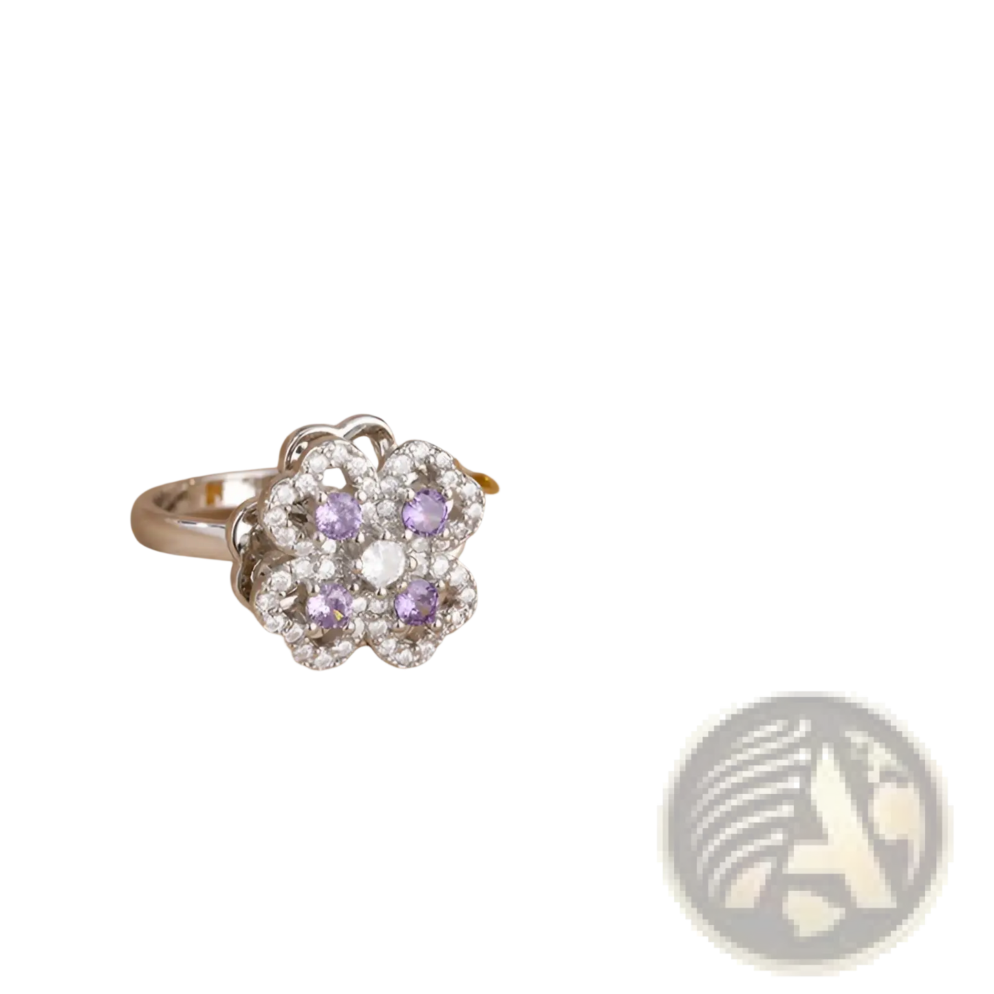 Rotating Zircon Four Leaf Clover Adjustable Ring