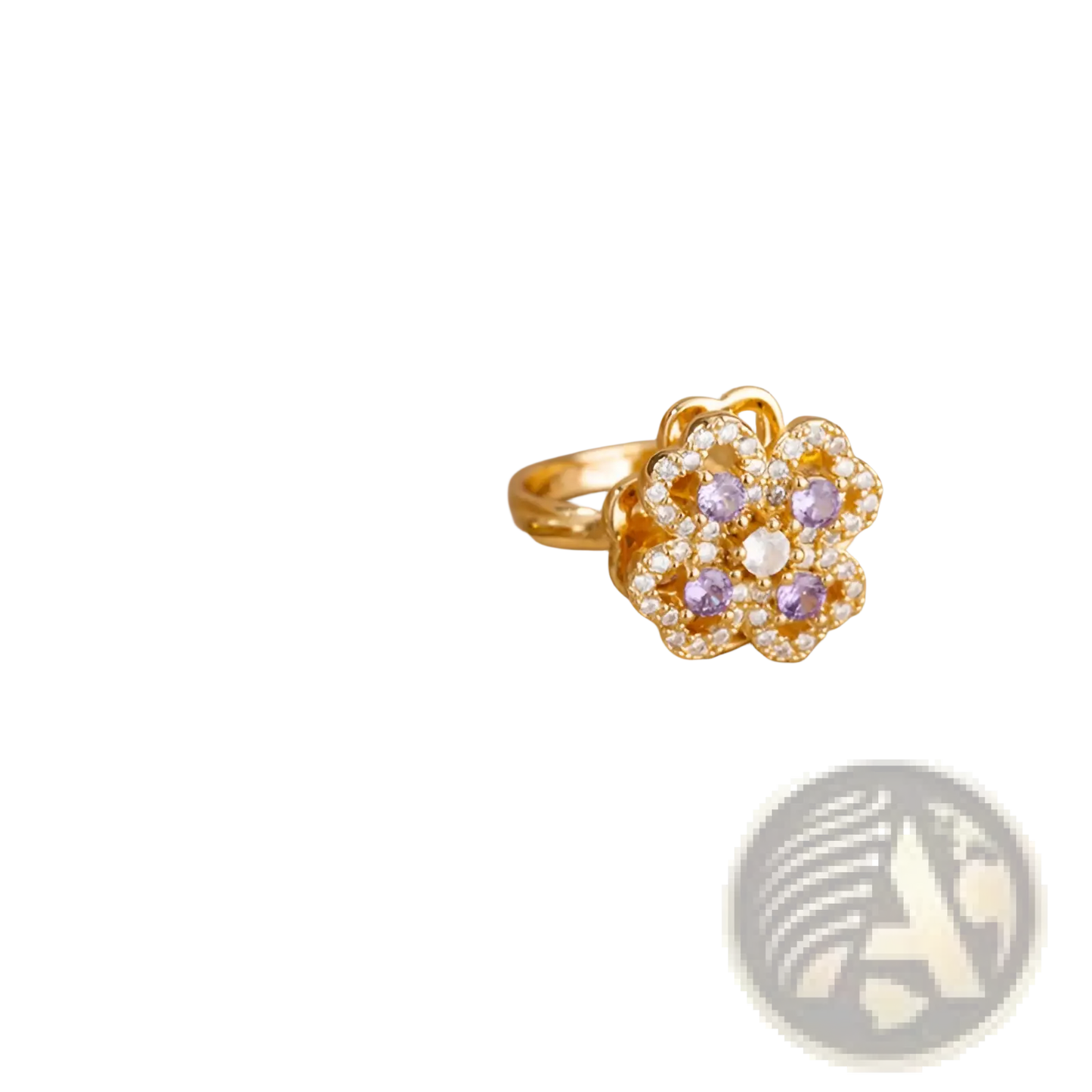 Rotating Zircon Four Leaf Clover Adjustable Ring