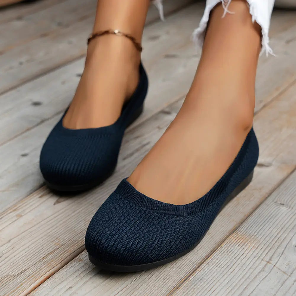 Women's Round Toe Comfortable Knit Mesh Slip on Flats