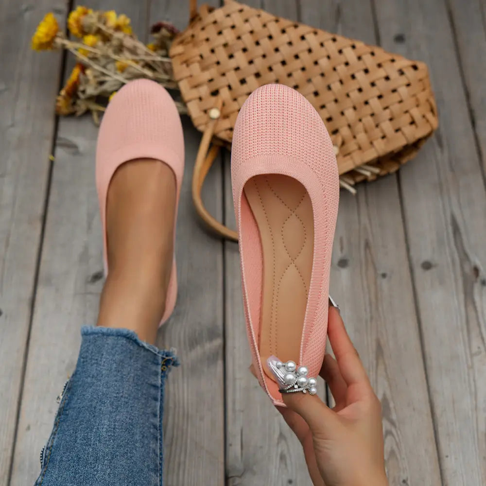 Women's Round Toe Comfortable Knit Mesh Slip on Flats