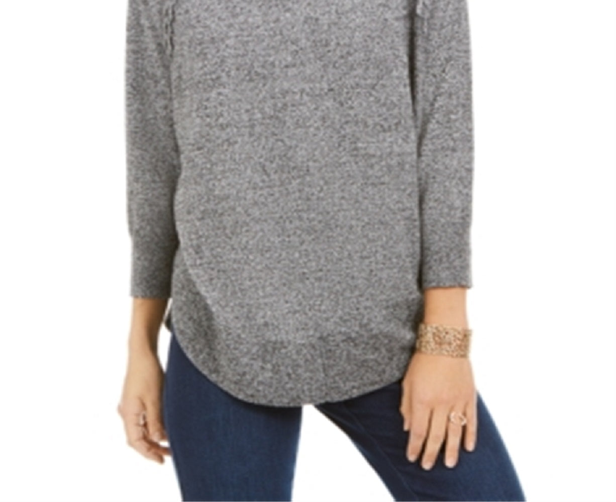 Style & Co Women's Lace up Chevron Trim Sweater Gray Size Petite P