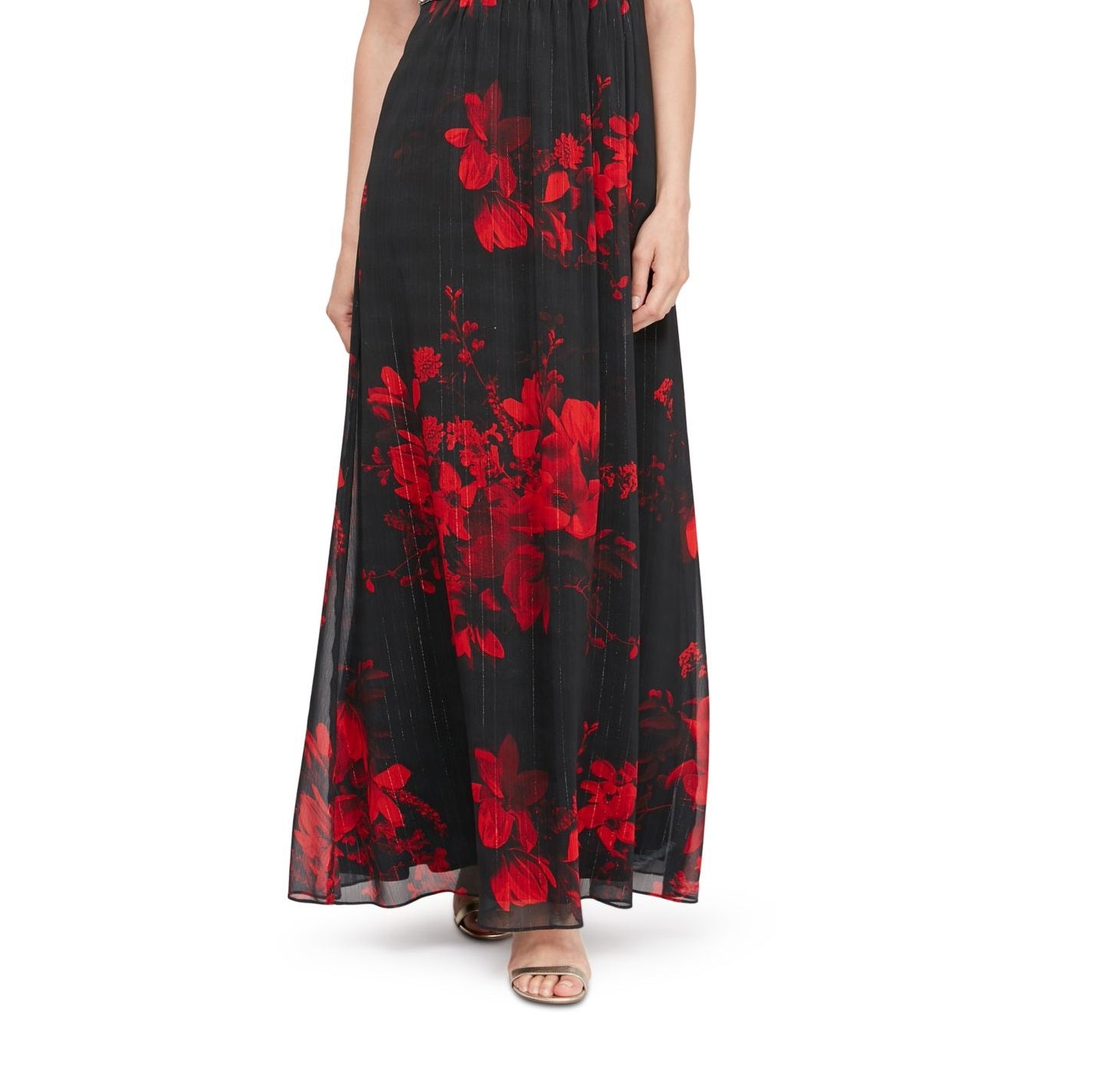 SL Fashions Women's Embellished Floral Print Gown Red Size 12