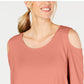 JM Collection Women's Cold Shoulder Solid 3/4 Sleeve Scoop Neck Top Pink Size Petite Medium