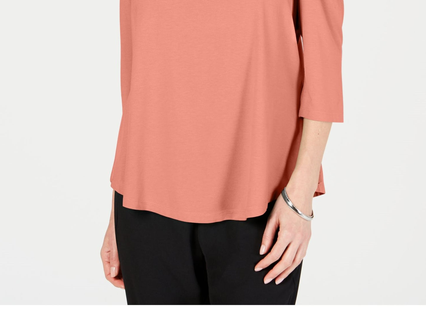 JM Collection Women's Cold Shoulder Solid 3/4 Sleeve Scoop Neck Top Pink Size Petite Medium