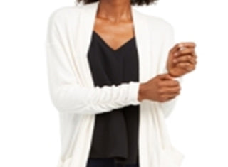 1.STATE Women's Waffle Knit Maxi Cardigan Sweater White