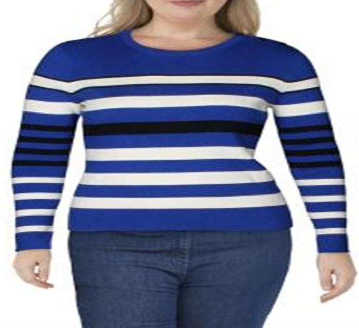 Ralph Lauren Women's Ribbed Striped Pullover Sweater Blue Size XL