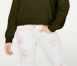 Crave Fame Junior's Waffle Knit Quarter Zip Top Green Size Medium