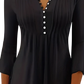 Ruched Button Front Crew Neck Long Sleeve Blouse