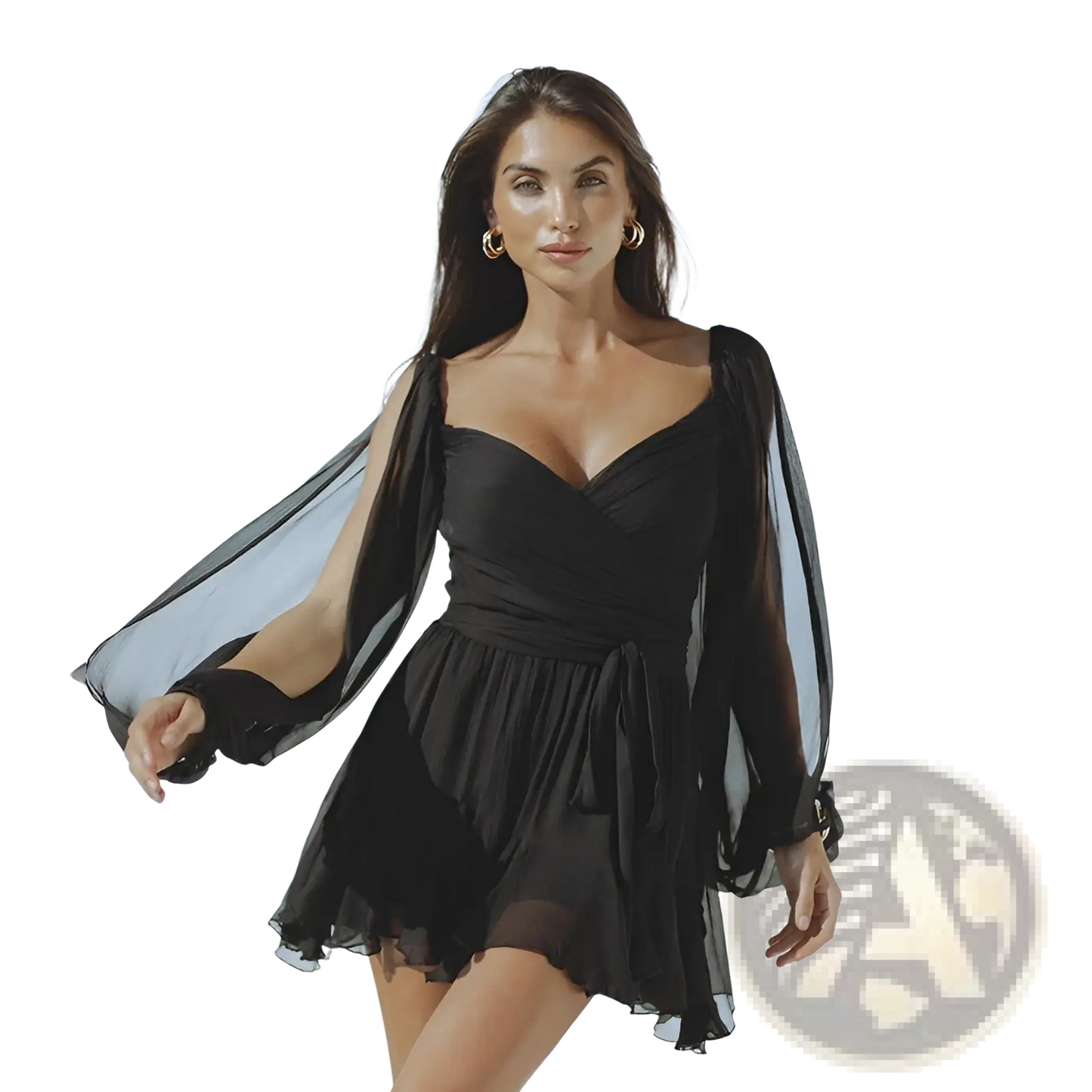 Ruched Chiffon Long Sleeve Mini Dress