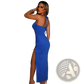 Ruched Halterneck Satin Split Maxi Dress