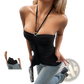 Ruched Heart Embellished Backless Halter Top