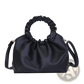 Ruched Leather Bucket Bag with Adjustable Strap