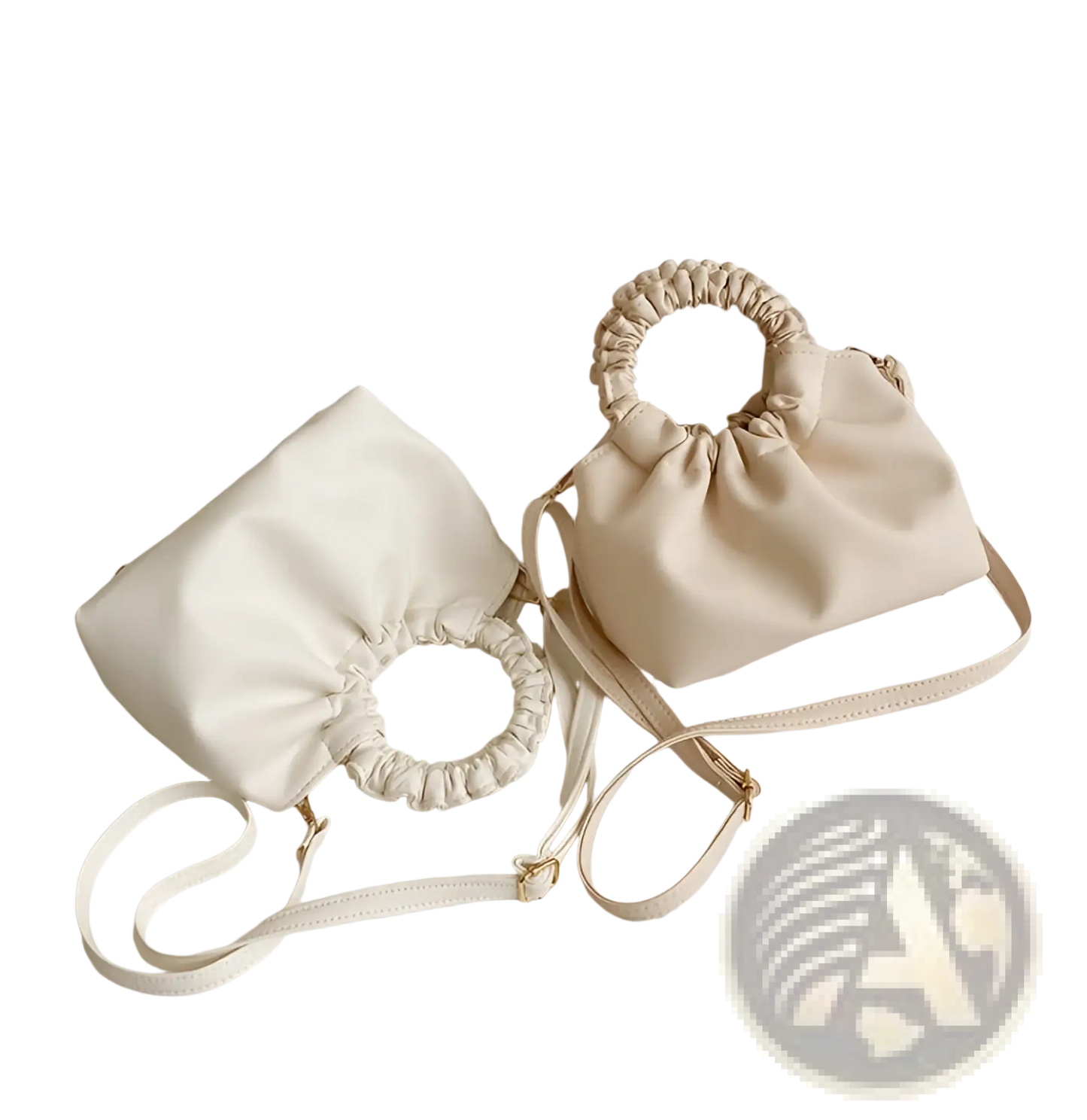 Ruched Leather Bucket Bag with Adjustable Strap