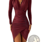 Ruched Long Sleeve Slim Print Bodycon Dress