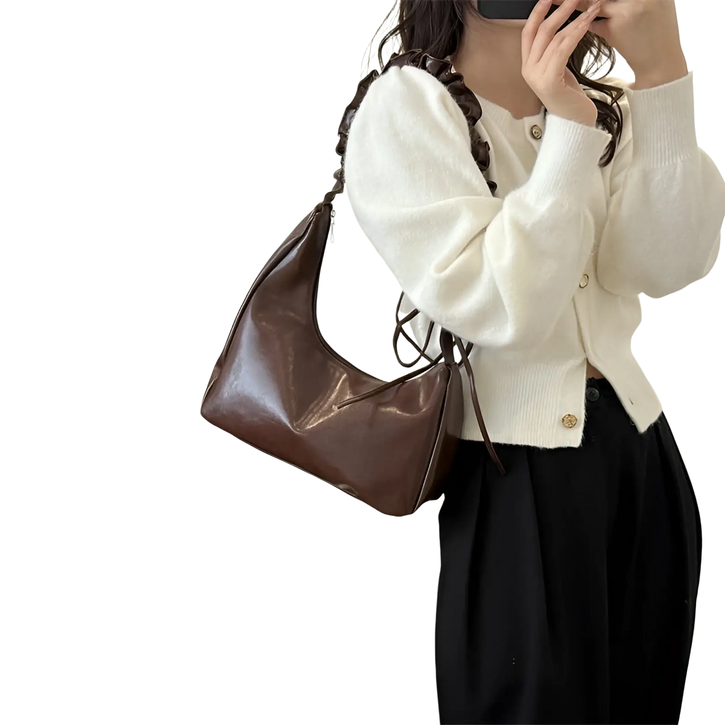 Ruched Shoulder Bag Patent Leather Handbag