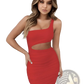 Ruched one Shoulder Midriff Cutout Bodycon Mini Dress