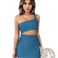 Ruched one Shoulder Midriff Cutout Bodycon Mini Dress