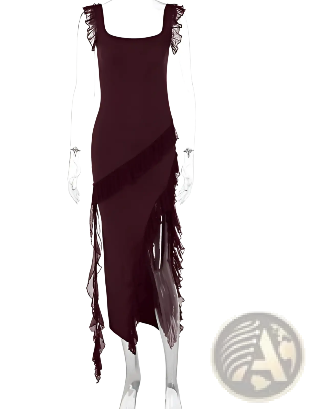 Ruffle Strap Backless High Split Evening Dress