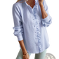 Ruffle Trim Textured Long Sleeve Button Up Blouse