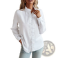 Ruffle Trim Textured Long Sleeve Button Up Blouse