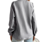 Ruffle Trim Textured Long Sleeve Button Up Blouse