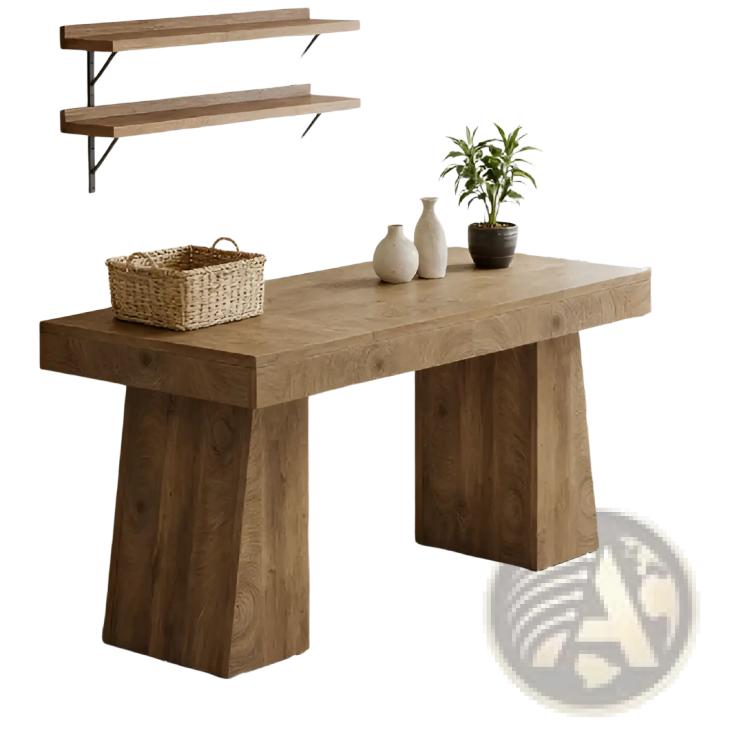 Rustic Wooden Desk with Natural Finish and Sturdy Legs