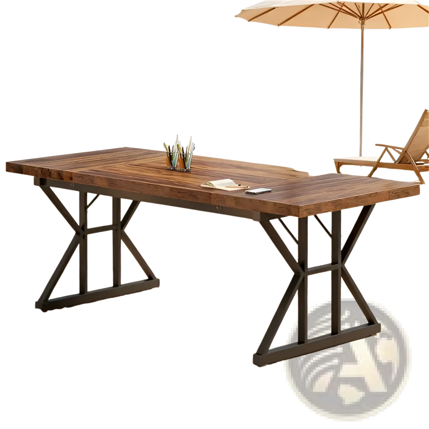 Rustic Wooden Office Desk with Black Metal x Legs