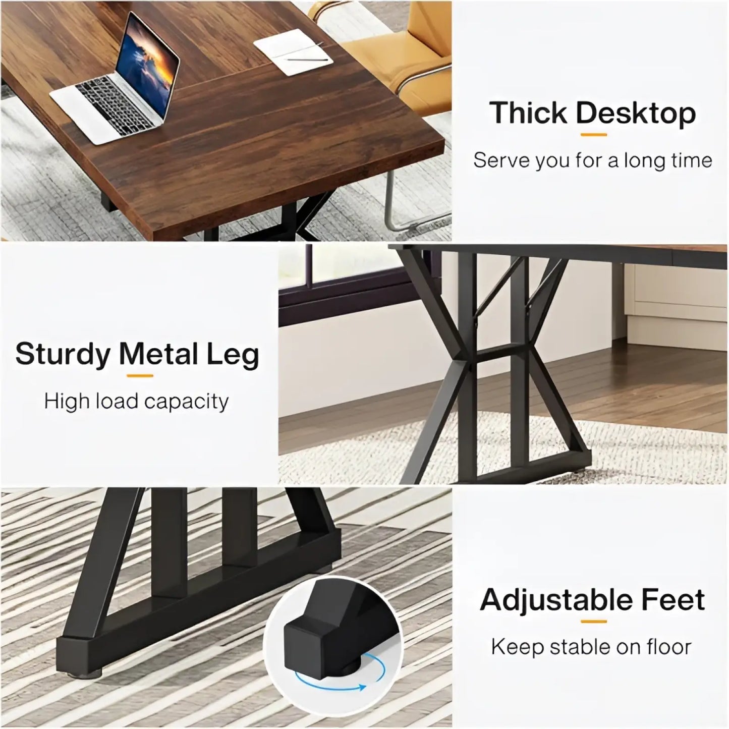 Rustic Wooden Office Desk with Black Metal x Legs