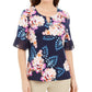 JM Collection Women's Liza Floral Print Keyhole Top Blue Size Medium