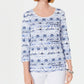 Karen Scott Women's Petite Ikat Printed Top Dark Blue Size Small