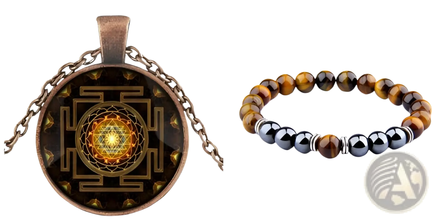 Sacred Sri Yantra Glass Cabochon Pendant Necklace