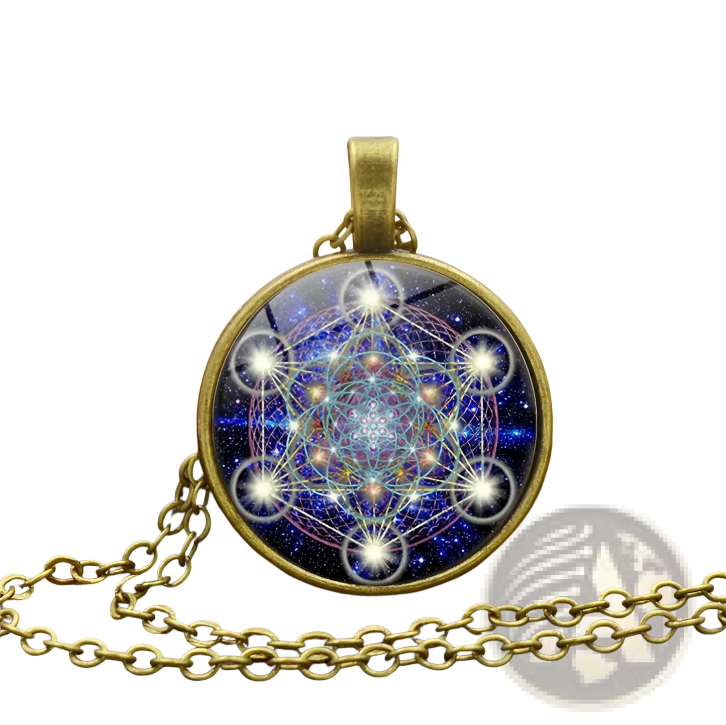 Sacred Sri Yantra Glass Cabochon Pendant Necklace