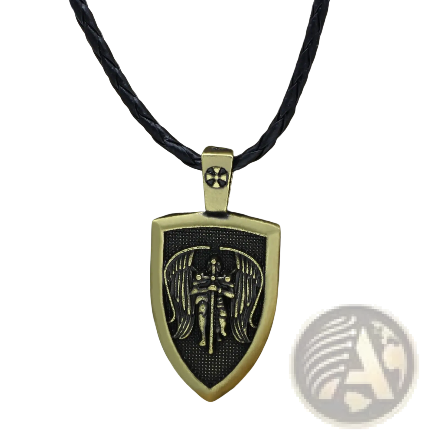 Saint Michael Archangel Shield Pendant on Braided Cord Necklace
