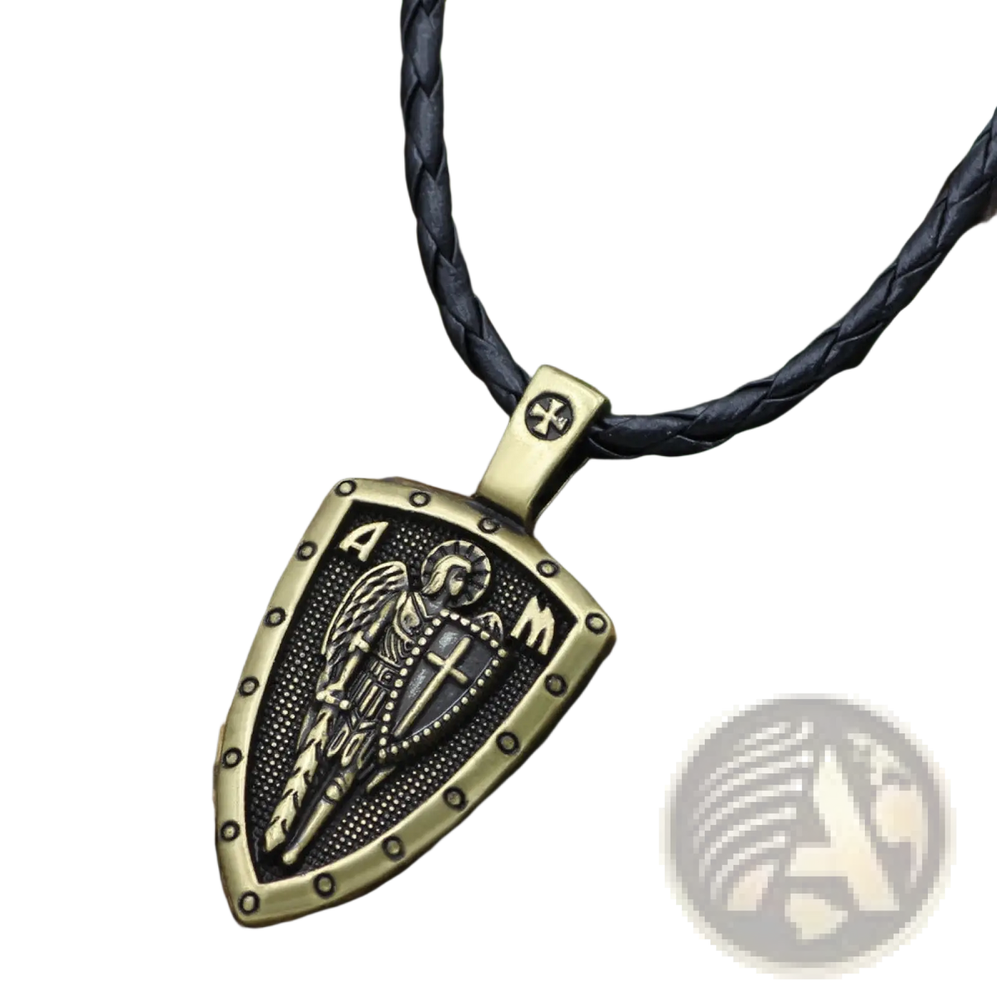 Saint Michael Archangel Shield Pendant on Braided Cord Necklace