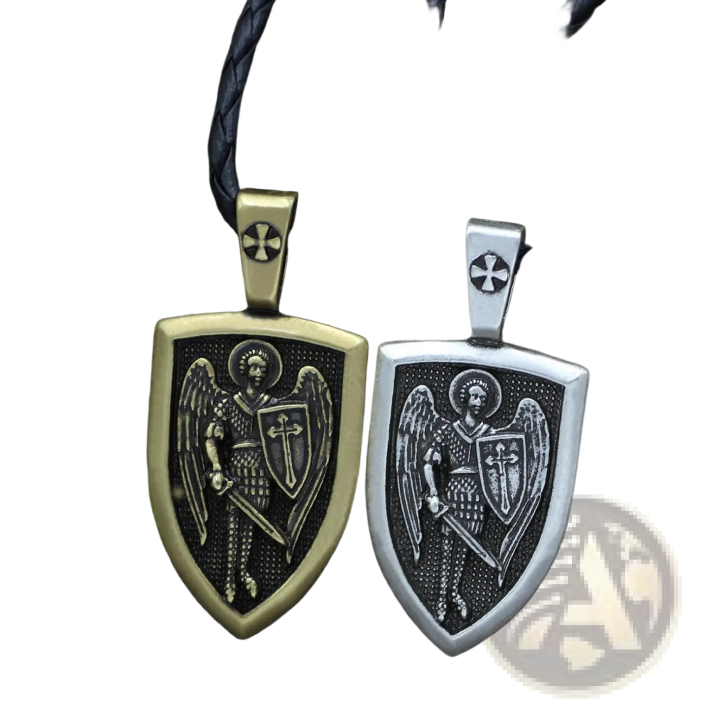 Saint Michael Archangel Shield Pendant on Braided Cord Necklace