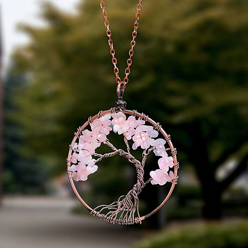 Handmade Genuine Gemstone Chakra Tree of Life Pendant Necklace